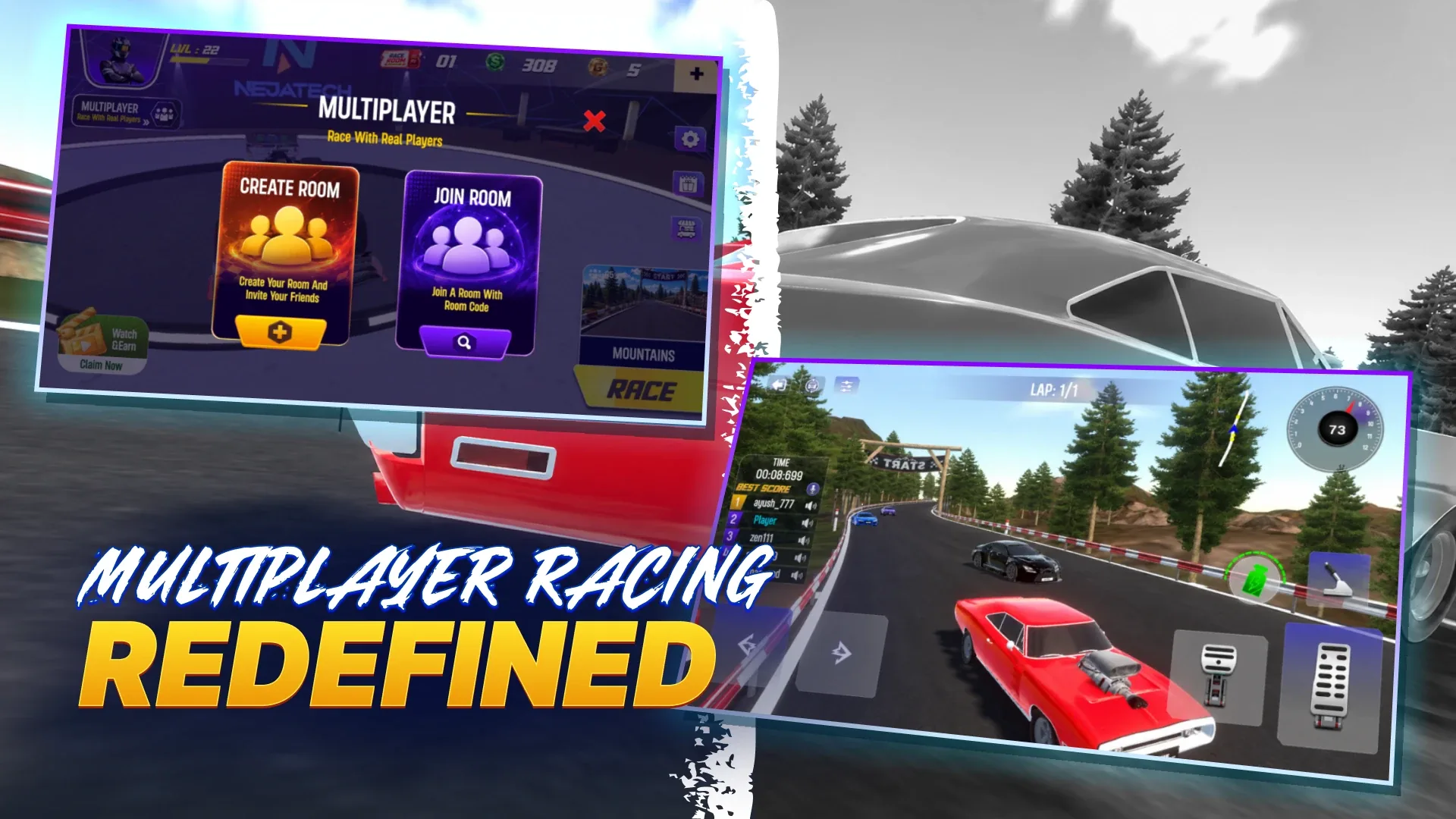 Multiplayer racing redefined — create or join a room