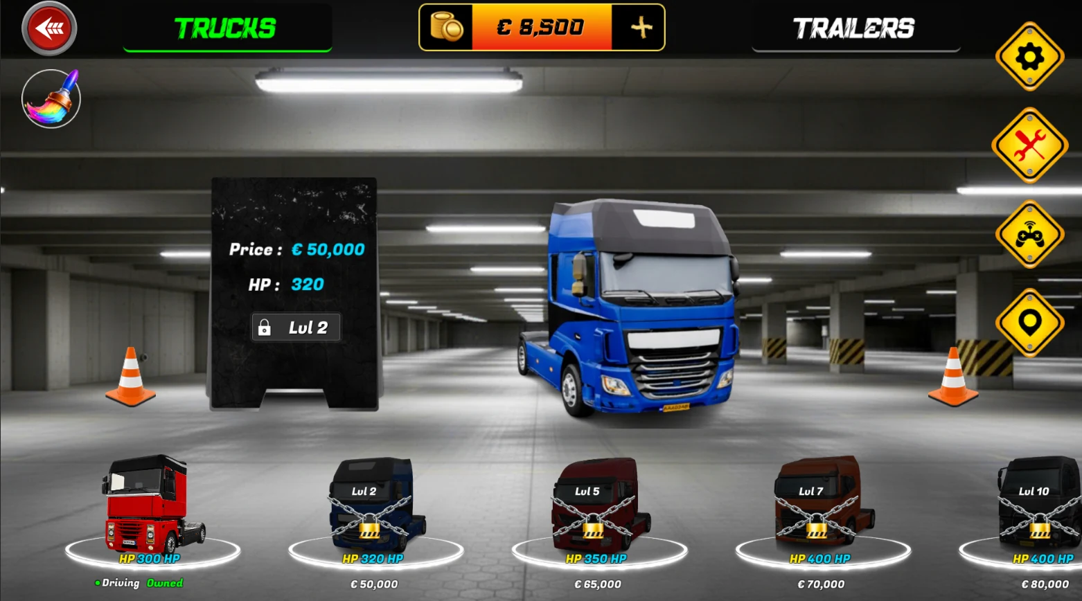 Truck garage with unlockable trucks
